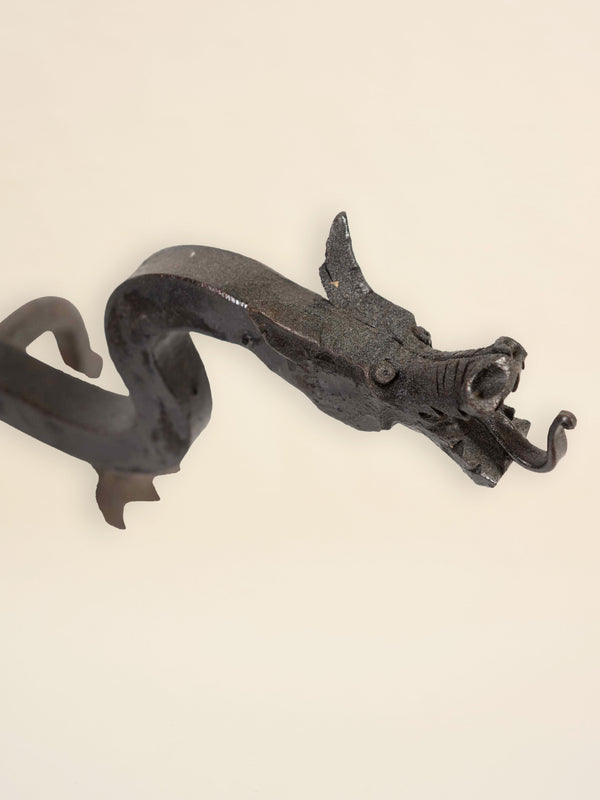 Vintage Hand Forged Wrought Iron Dragon Andirons