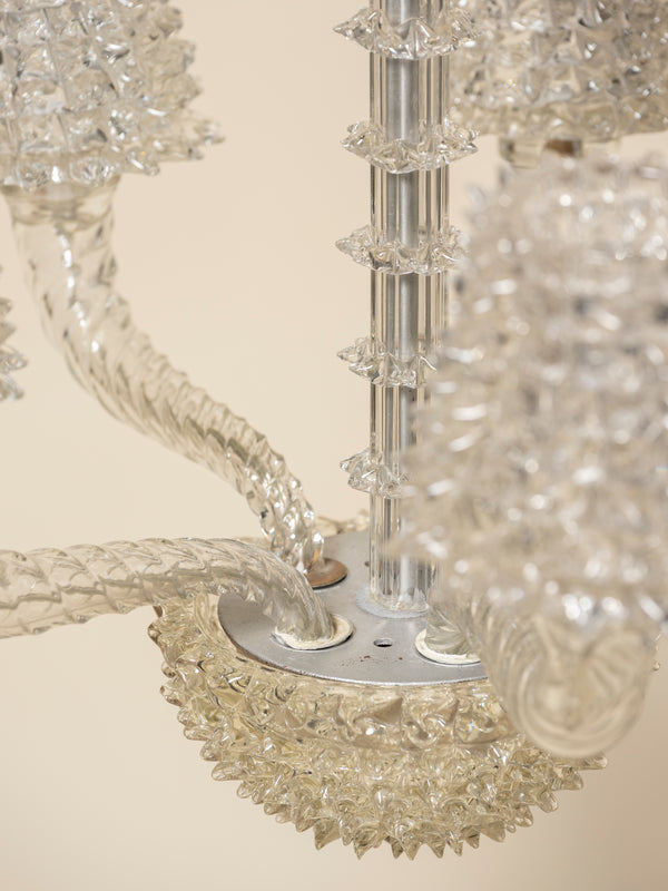5-Arm Rostrato Murano Glass Chandelier, C 1950