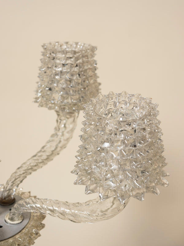 5-Arm Rostrato Murano Glass Chandelier, C 1950