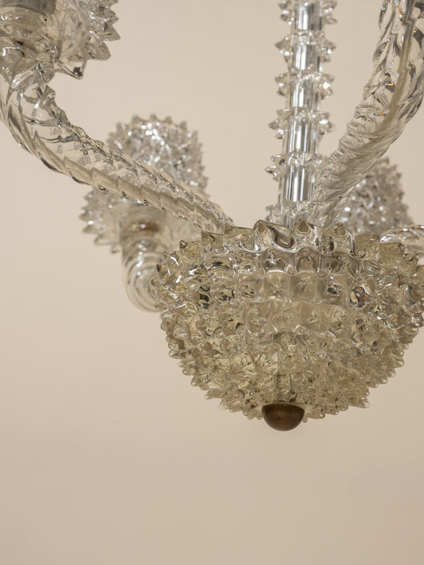 5-Arm Rostrato Murano Glass Chandelier, C 1950
