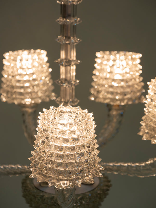 5-Arm Rostrato Murano Glass Chandelier, C 1950