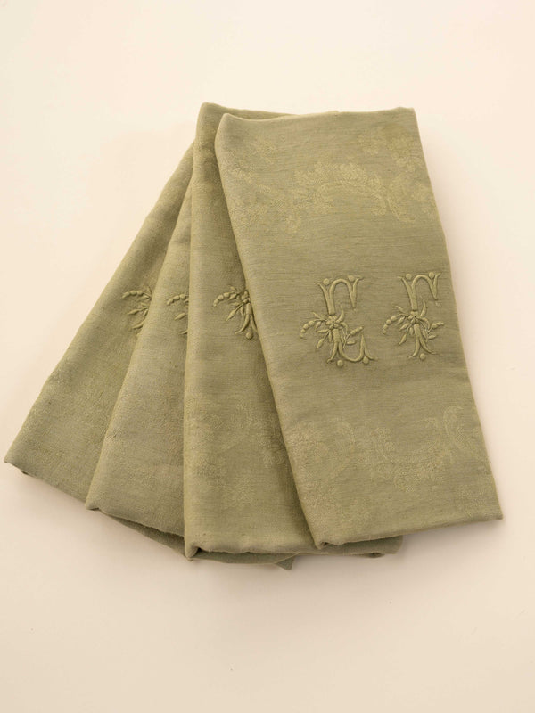 Antique Linen Monogramed Napkins, Set of 4