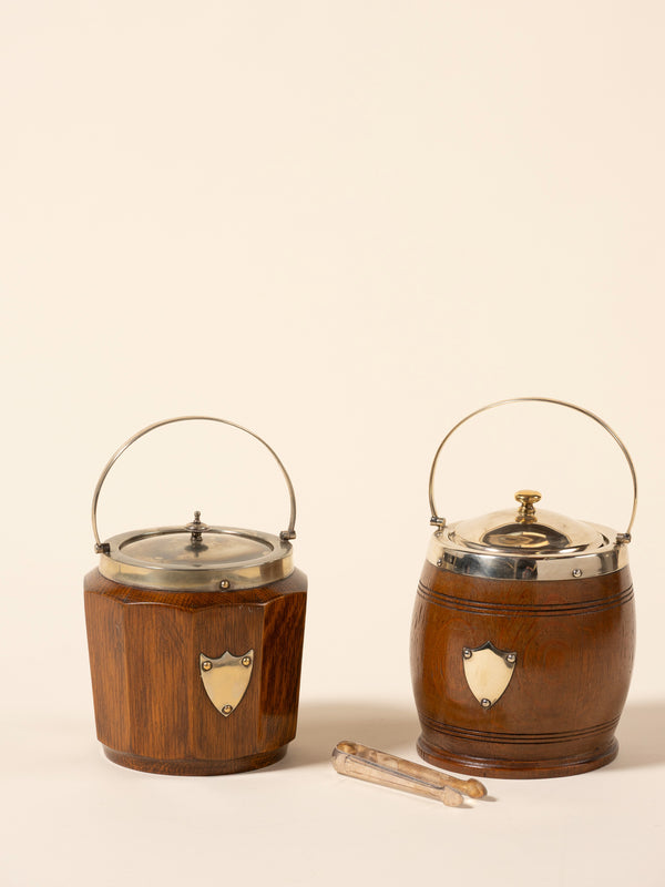 Bisquit Wood and Silver Ice Buckets