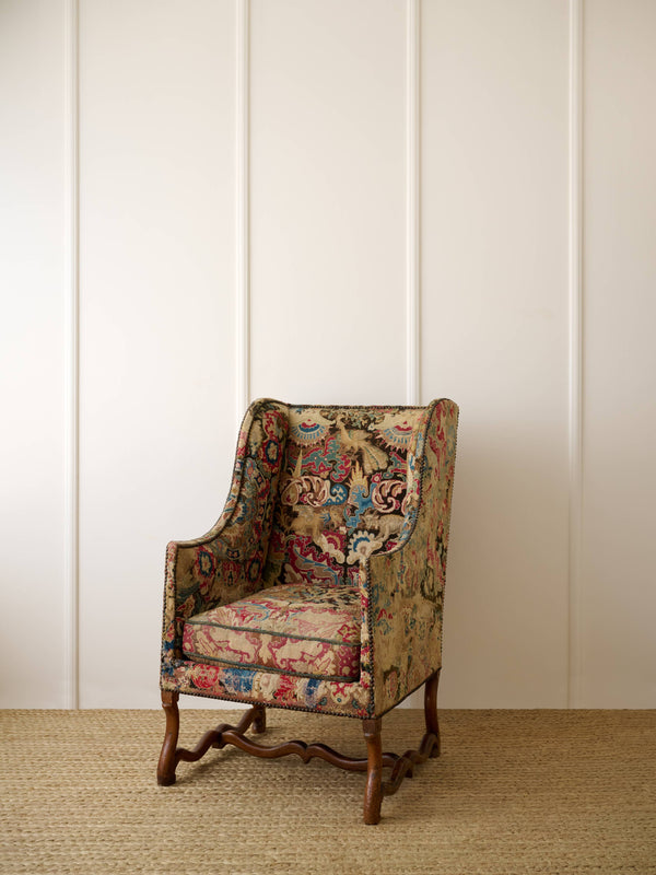 17th C Tapestry Wing Chair