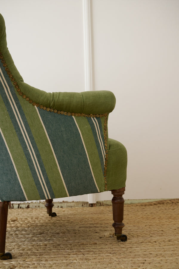 French Tufted Armchairs with Nailhead Details