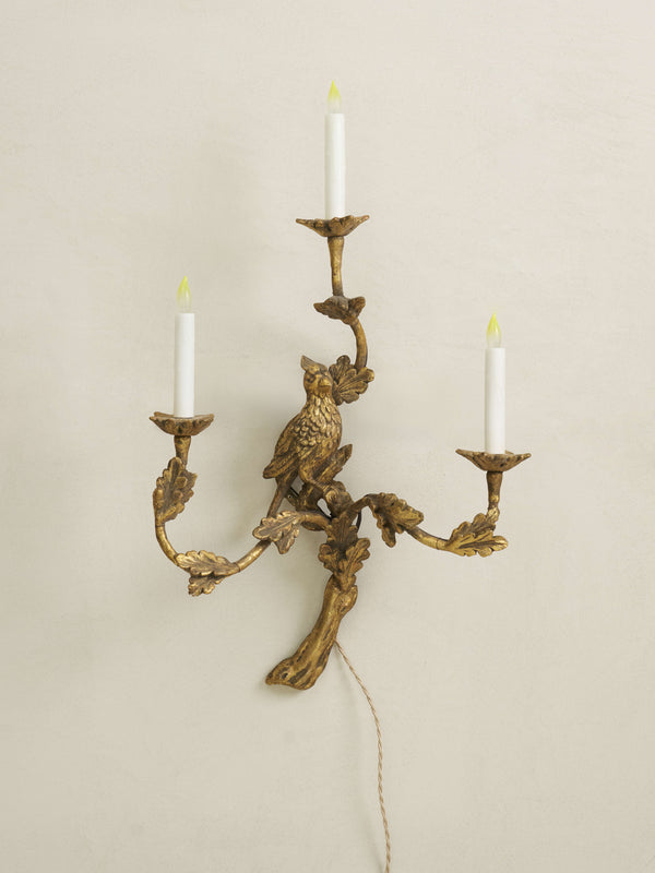 Gold Bird Sconces, Pair