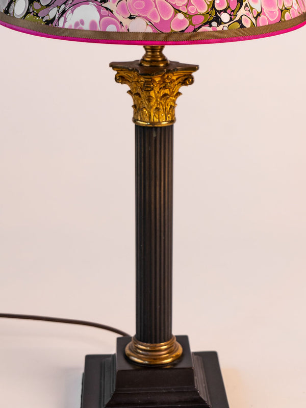 Vintage Column Lamp with Pink Marble Shade