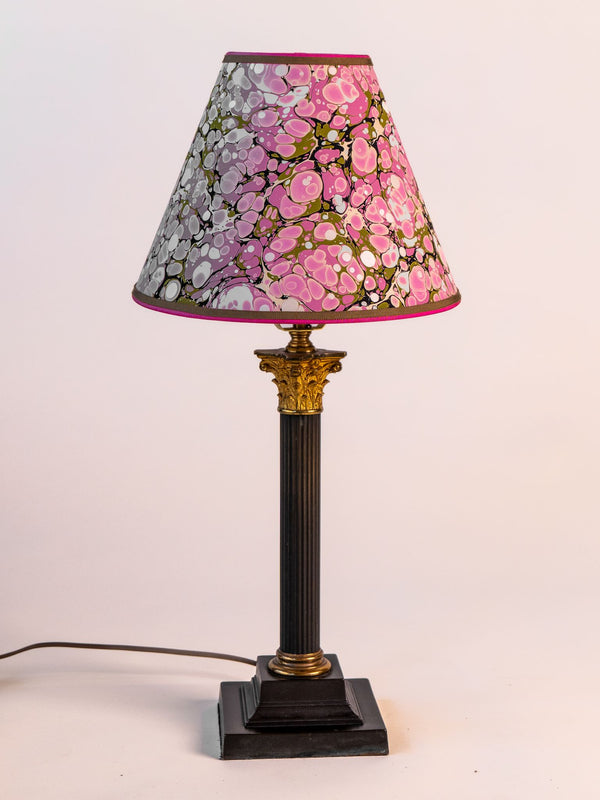 Vintage Column Lamp with Pink Marble Shade