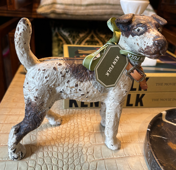 Bronze Dog, White With Leather Collar