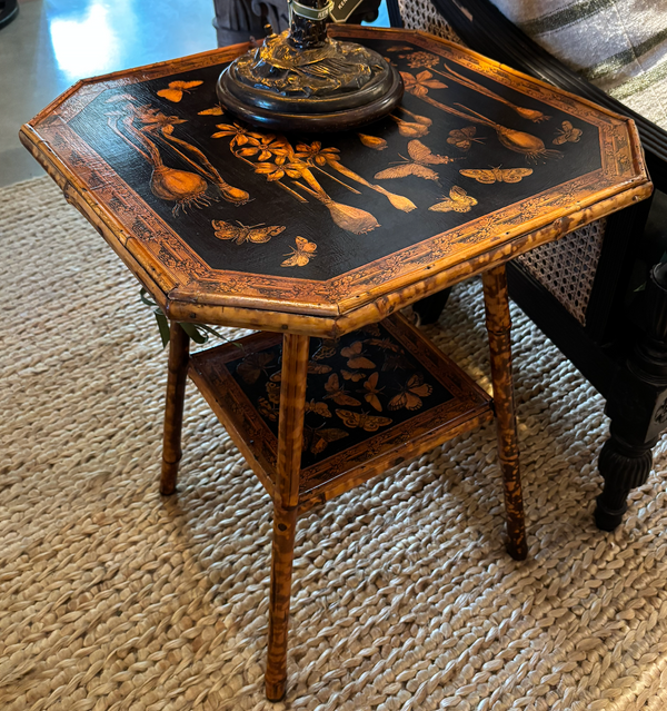 English Victorian Bamboo  Decoupage Table