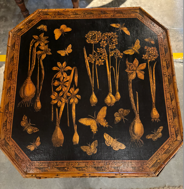 English Victorian Bamboo  Decoupage Table
