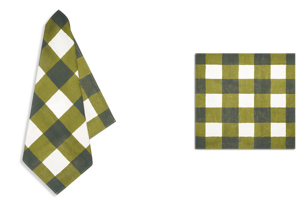 Avocado Gingham Linen Napkin, Set of 6