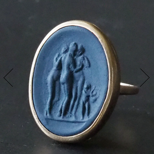 Indigo Cameo Ring, Gold Inset, Three Graces (Retail Only)