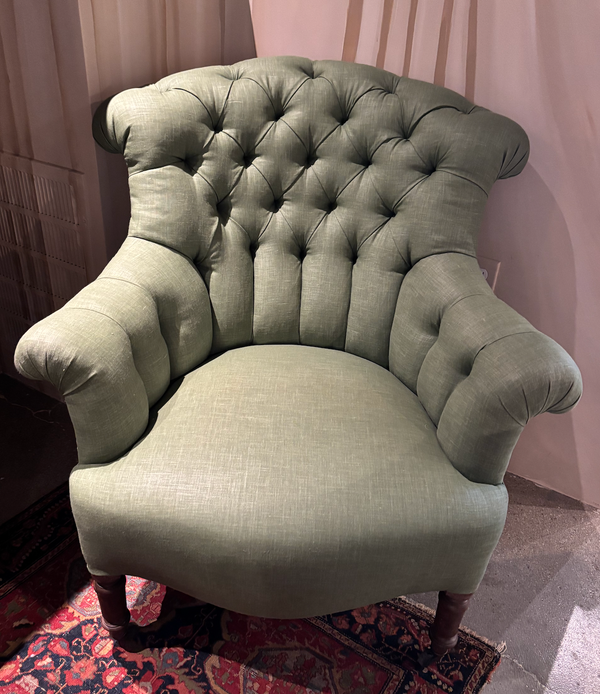 French Tufted Armchairs with Nailhead Details