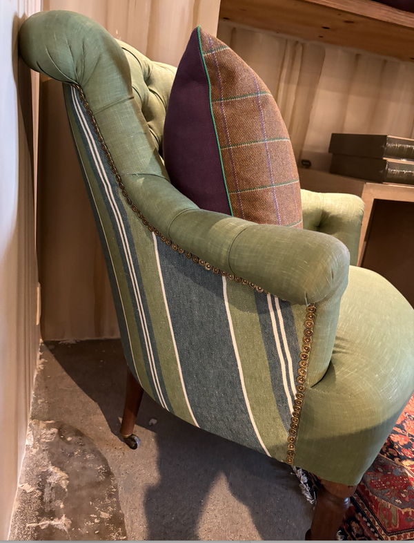 French Tufted Armchairs with Nailhead Details