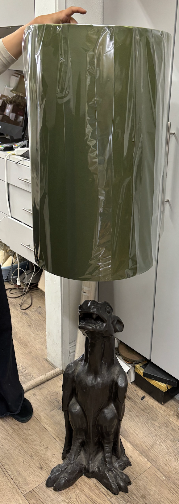 Black Gargoyle Floor Lamp with Green Shade