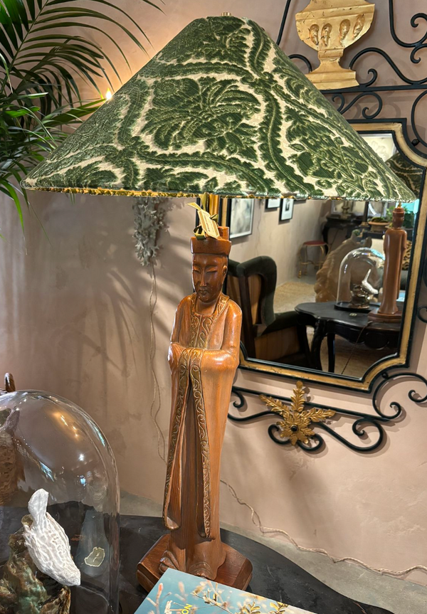 Wooden Base Asian Figure Table Lamp