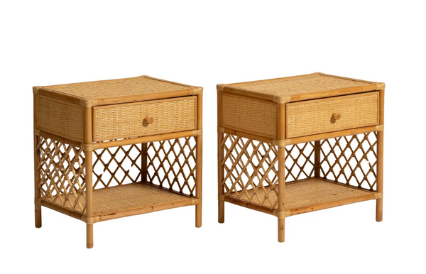 Pair of Sabina Rattan Bedside Tables