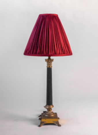 French Empire Style Column Lamp with Burgundy Silk Shade