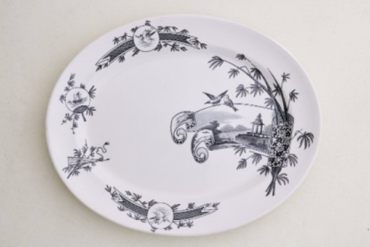 Grove & Stark Black Transferware Platter Large, Nankin 1881