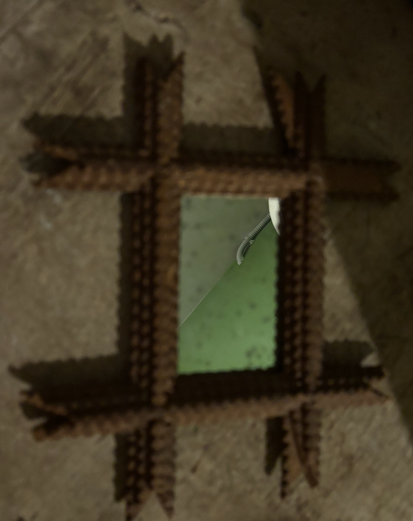 Tramp Art Framed Mirror - small w/criss-cross ribbon corners