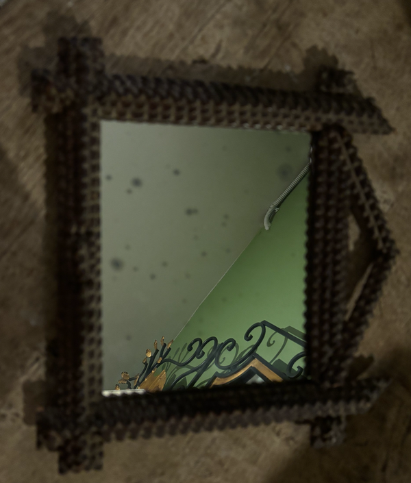 Tramp Art Framed Mirror - Roof Shape