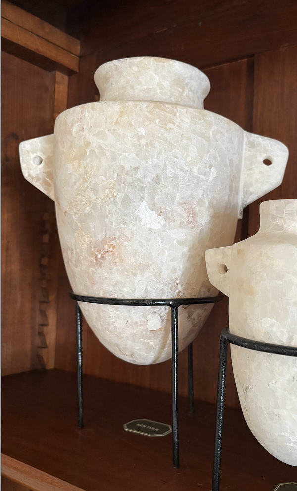 Alabaster Amphora with Metal Stand - Large