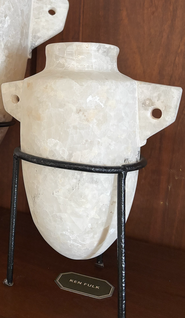 Alabaster Amphora with Metal Stand - Small
