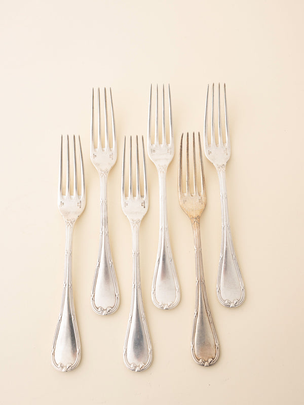 Vintage Silver Christofle Rubans Table Forks, Set of 6