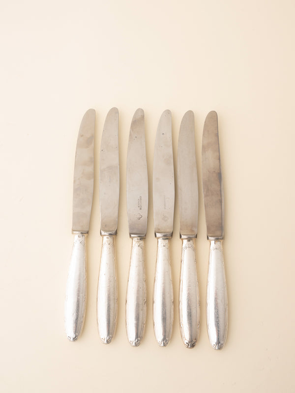 Vintage Silver Christofle Rubans Table Knives, Set of 6