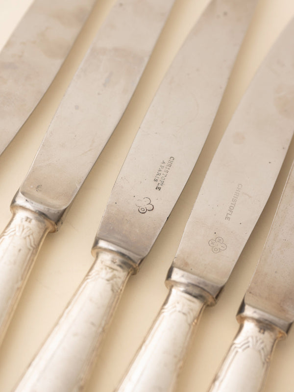 Vintage Silver Christofle Rubans Table Knives, Set of 6