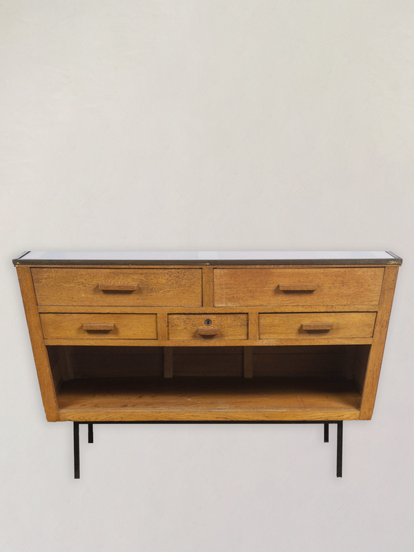 Vintage Trapezoid Oak Chest