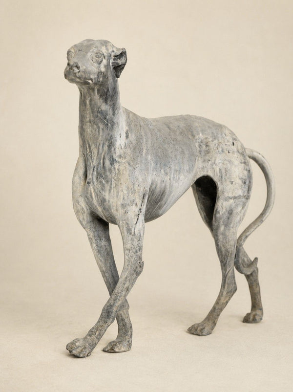 Antique English Cast Lead Sculpture of Standing Whippet