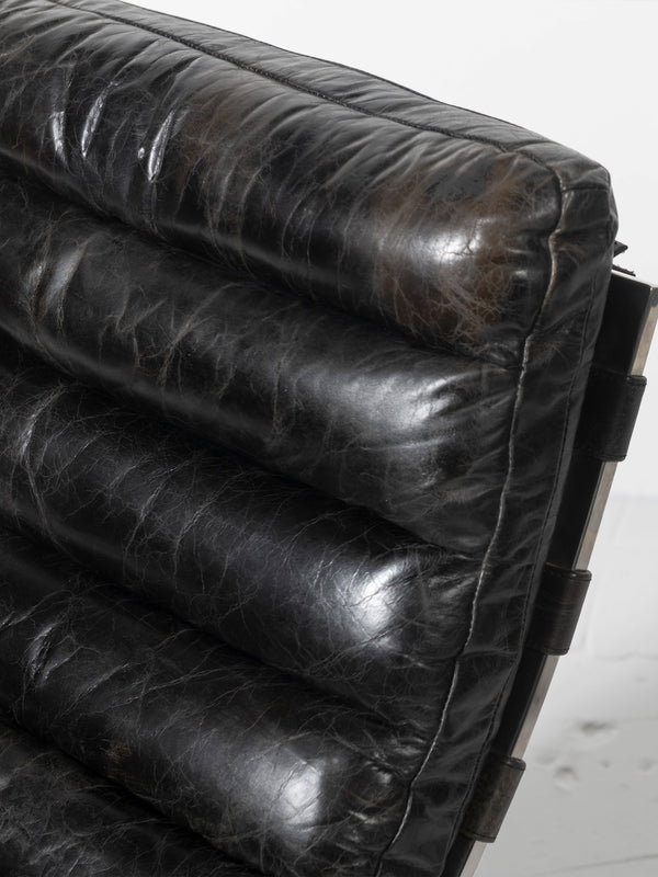 Vintage Michel Boyer Chromed Steel & Black Leather Lounger