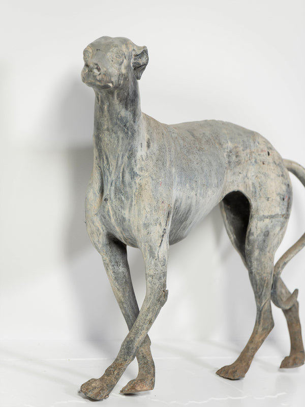 Antique English Cast Lead Sculpture of Standing Whippet