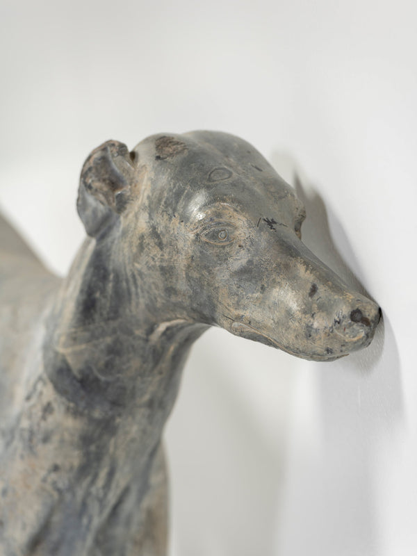 Antique English Cast Lead Sculpture of Standing Whippet
