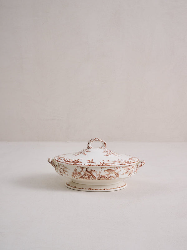 Ridgway Brown Transferware Hummingbird Tureen ~ Indus 1888