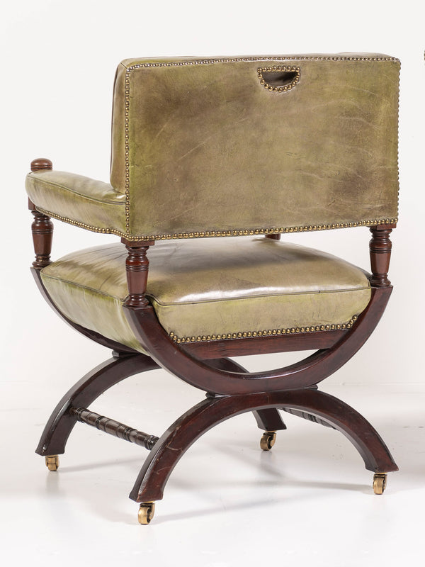 19th Century English Leather and Mahogany Armchair