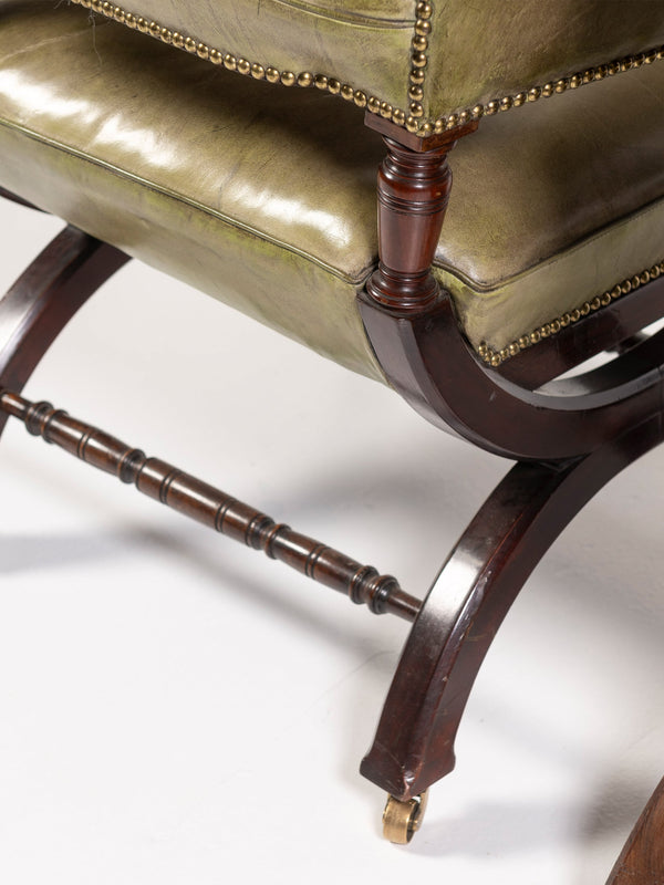 19th Century English Leather and Mahogany Armchair