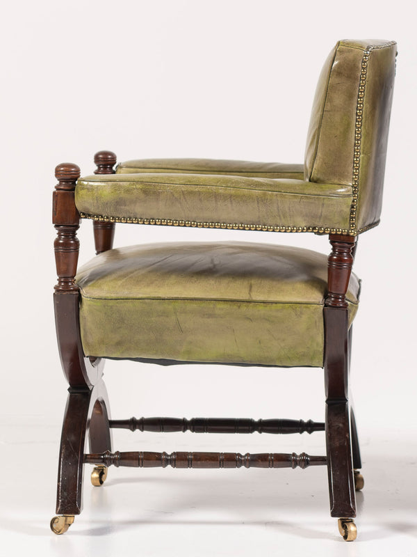 19th Century English Leather and Mahogany Armchair