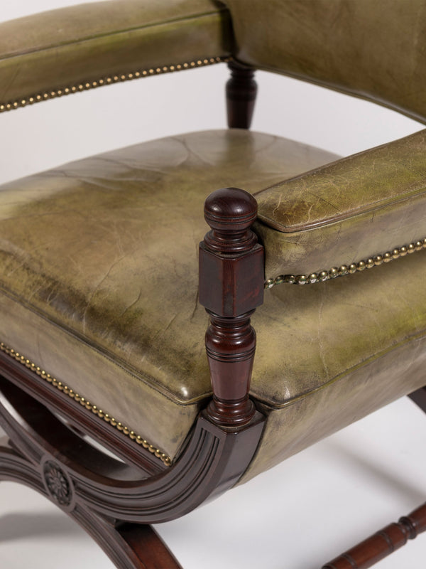 19th Century English Leather and Mahogany Armchair