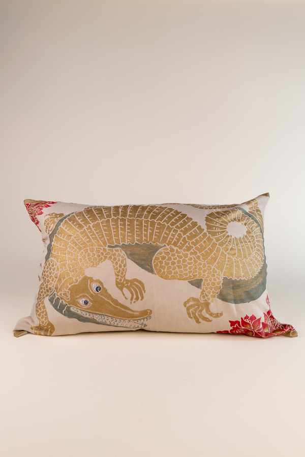 Alligator Printed Linen Pillow