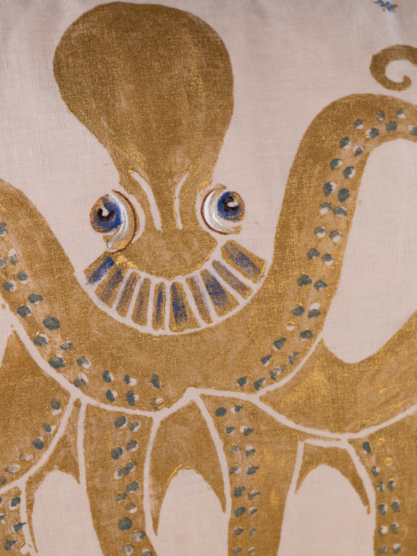 Octopus Printed Linen Pillow