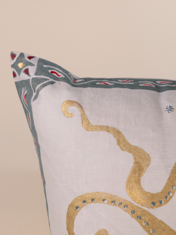 Octopus Printed Linen Pillow
