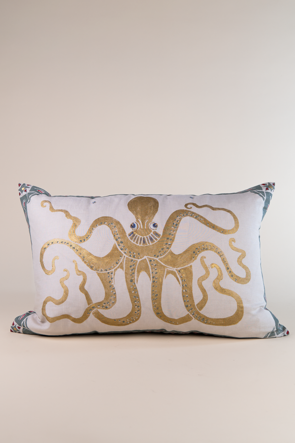 Octopus Printed Linen Pillow