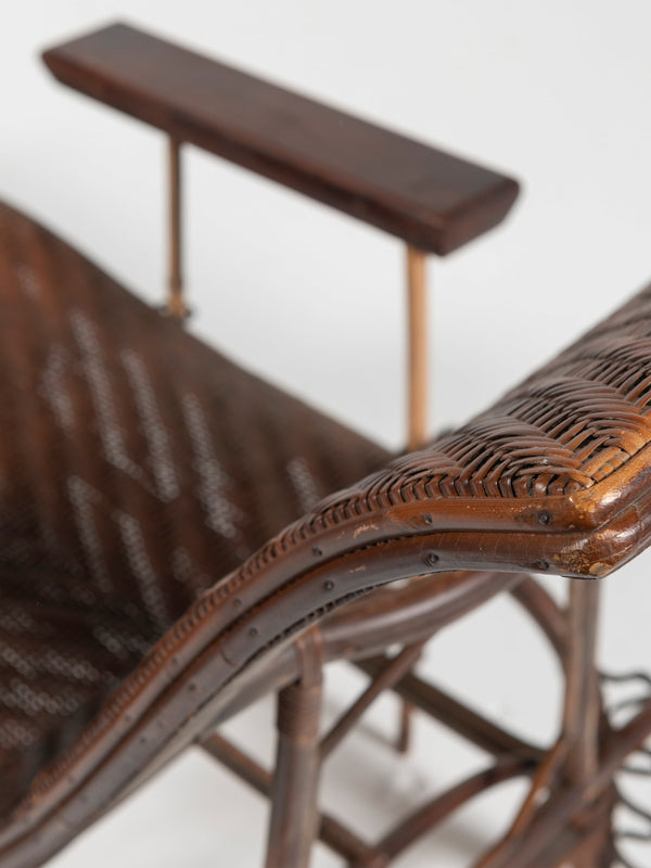 French Wicker and Bamboo Chaise with Adjustable Ottoman