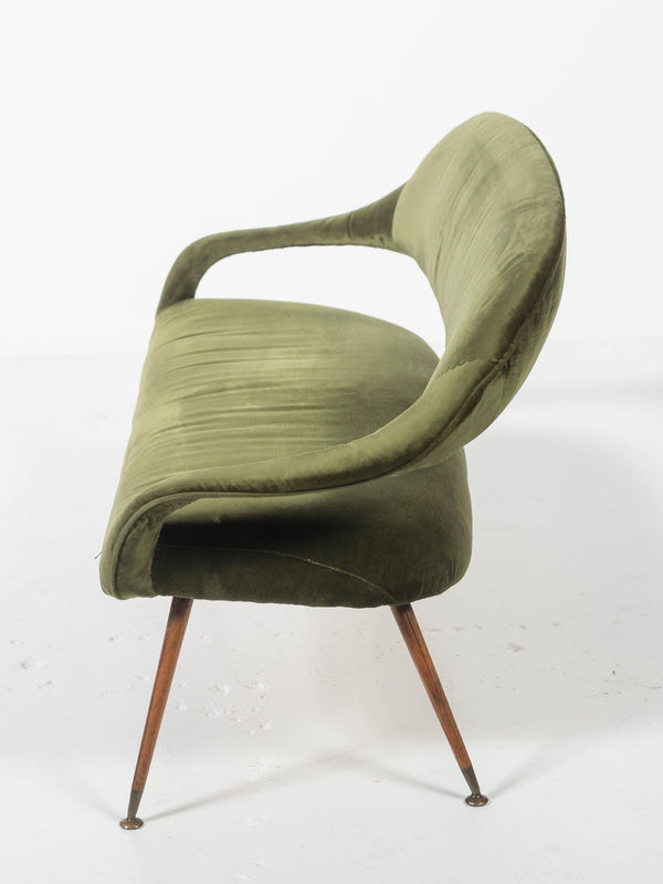 Green Velvet Sofa with Wood and Brass, Italy