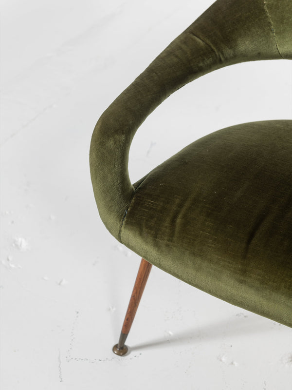 Green Velvet Sofa with Wood and Brass, Italy
