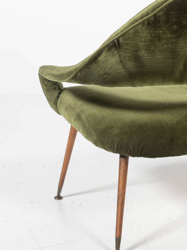 Green Velvet Sofa with Wood and Brass, Italy