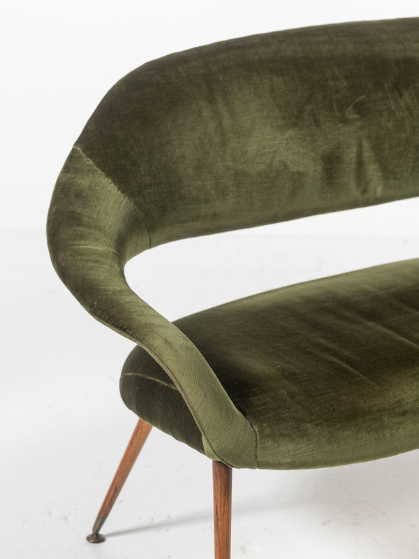 Green Velvet Sofa with Wood and Brass, Italy